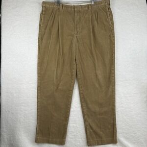 LL Bean Comfort Waist Corduroy Pants Brown Pleated Elastic Band Men's 44